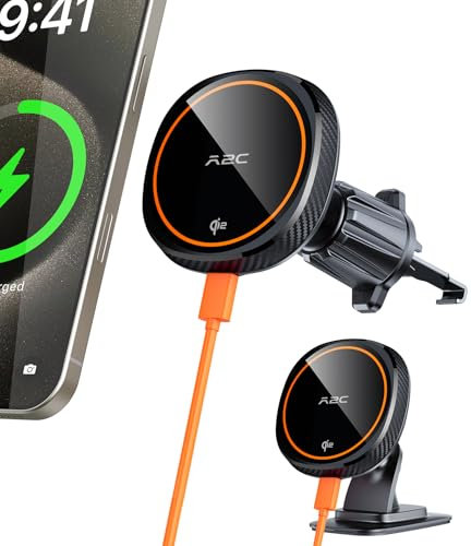 A2C QI2 15W for Magsafe Car Mount Charger, 2-In-1 for Magsafe Car Phone Holder Magnetic, Dashboard Air Vent Car Phone Holder Charger, Wireless Car Charger for iPhone 16/15/14/13/12 Series & for Case