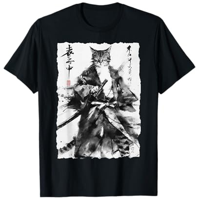 Y2K Samurai Cat Harajuku Streetwear Vintage Manga Anime Cat T-Shirt