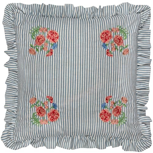 furn. Wylder Martha Embroidered Ruffle Feather Rich Cushion - Blue - 50x50cm