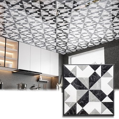 RENLXFI Dalle de Plafond Dalles De Plafond À Décoller Et À Coller, Panneaux De Revêtement De Plafond en PVC Décoratifs Modernes pour Théâtres/Entrepôts/Écoles, Faciles Couper(D,5 Pack)