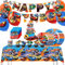 98 Stück Hot Wh-els Partygeschirr Set，Hot Wh-els Party Deko Geburtstag，Hot Wh-els Geburtstagsdeko，Hot Wh-els Servietten，Tischdecke，Pappteller，Hot Wh-els Luftballons，Geburtstag Deko MäDchen und Jungen
