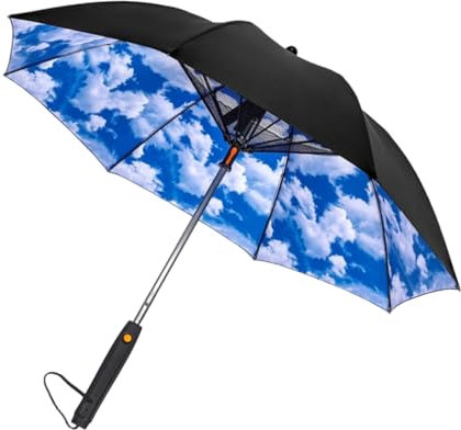 uikios Parasol alimenté par batterie avec ventilateur brumisateur pour activités de plein air, Bleu et blanc C, as pics show