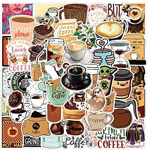 150 Stück Kaffee Aufkleber für Scrapbook Laptop Journal Gitarren Skateboard Wasserflasche Motorrad Auto Gepäck Gitarre Helm,Cute Cartoon Coffee Sticker für Teenager Mädchen Erwachsene,Retro Geschenke