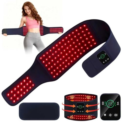 Rotlichttherapiegürtel für Körper, kabelloser Infrarot-Therapiegürtel für Rücken/Bauch, Taillenwickel mit Puls-/Vibrationsmassage & Timer, Schmerzlinderung, Muskelentspannung & Durchblutungsförderung