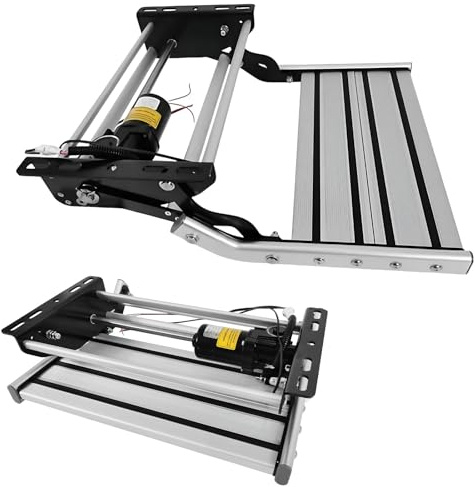 CIELOBLOEN Scalino Camper Elettrico a Doppia Pedana, Gradino Automatico con Luci LED 12V, Portata Massima 440LBS per Veicoli Ricreativi e Roulotte SingleLayerElectric