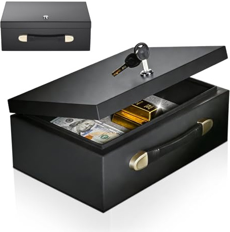 Coffre-fort pour Documents Ignifuge et Étanche avec Serrure à Clé, 18L | Petit Coffre Fort avec Poignée pour Ranger l'argent, Bijoux & Objets de Valeur, 15,5 x 36,2 x 28,4 cm