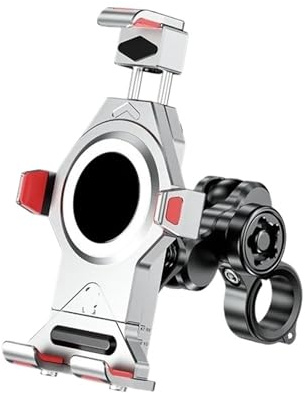 SLXGSPECH Aluminum Alloy Motorcycle Phone Mount With Vibration Dampener Secure Lock One-Push ATV Bike Scooter Handlebar Cell Holder(Silver)