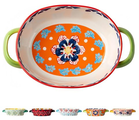 WSFYTAM Ceramic Casserole Dish, Rectangular, 800ml Lasagna Dish with Handle, Colored Baking Dish for Bread, Pasta, and Lasagna, Oven and Microwave Safe,Orange