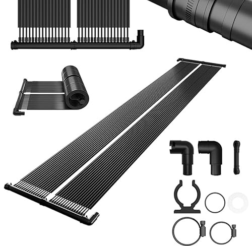 AufuN Pannello solare per piscina 400 x 70 cm, riscaldamento solare per piscina e piscina, plastica resistente ai raggi UV, espandibile a piacere, tappetino solare per acqua calda per riscaldamento