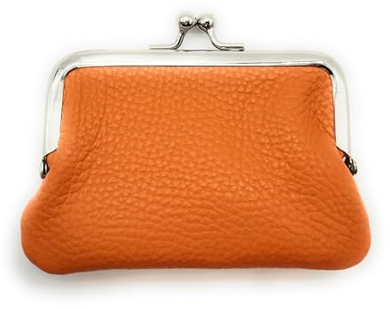 Bügelbörse Leder Made in Italy Milano Mini – kompakte Mini Geldbörse Damen Herren, Münzbeutel, Kartenetui, ungefüttert, weich, 11x8 cm (Orange)