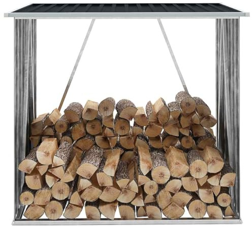 Ziaphsol Brennholzlager aus verzinktem Stahl 163 x 83 x 154 cm Anthrazit, 2 m³ Kaminholzregal für Garten Outdoor, belüftet und regenabweisend mit Bodenrahmen