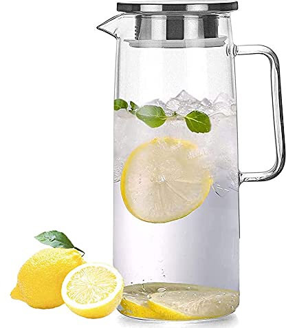 Webao Glaskaraffe Wasserkrug mit deckel Glaskrug Eistee Karaffen für hausgemachte Getränke Milch Wein 1000ml/35oz
