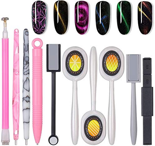 Nail Art Werkzeug Magnetstift, 10 Stück Nagel Magnet Stick Tool Set, Nagel Magnet Stift und Starker Magnet Stock Punktierungsstifte für DIY 3D Magnetisches Katzenauge UV Gel Polnisch Nagel Kunst