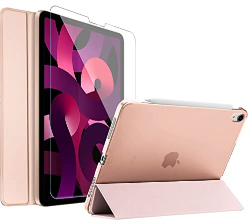 ProCase Coque pour iPad Air M5 2026/ M4 2025/Air 4 2020 + Verre Trempé, iPad 10.9 Pouces, Housse Étui de Protection avec Flim d’écran -Rose
