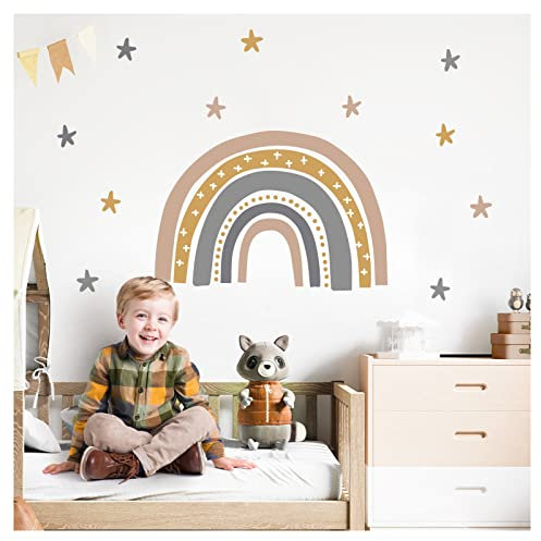 Little Deco Wandsticker Regenbogen Boho Wandaufkleber Sterne Babyzimmer Wandtattoo für Kinderzimmer Wanddeko DL924-3