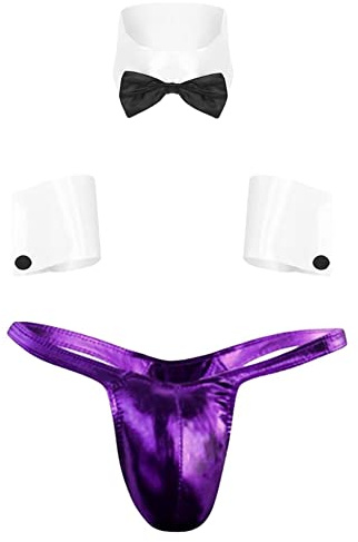 JFAN Perizomi da Uomo String Tanga biancheriaa Intima Sexy Hot Set Intimo da Uomo con Papillon Polsini Perizoma Taglia Unica