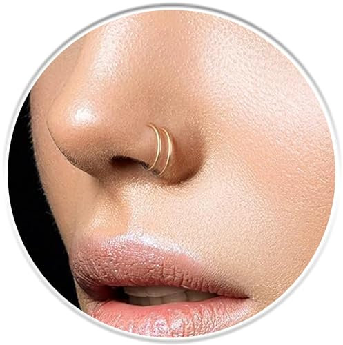 Gold Double Hoop Nose Piercing- 20 Gauge 14k Gold-Filled Spiral Nostril Ring - Golden Handcrafted Twist Facial Jewelry Design
