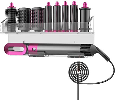 Für Dyson Airwrap Lockenstab Acryl Wandhalterung Stand, Dyson Aufbewahrungsregal Werkzeug für Haus Bad Regal Veranstalter, kein Bohren Installation, geeignet für alle Wände(Transparent) JB04