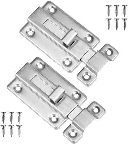 2 cierres deslizantes para puerta de acero inoxidable de 3 pulgadas con 12 tornillos, pequeños cierres de seguridad para puerta de jardín, baño, cobertizo, inodoro