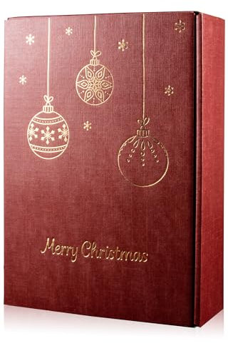 5x Wein Flaschen Geschenkkarton Weihnachten 3 Flaschen - Rot & Gold, hochwertige Webstruktur