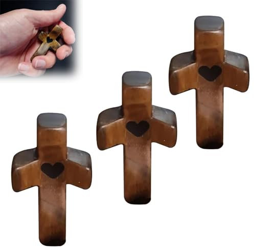 Kreuz mein Herz | Ermutigungsgeschenk, Ermutigungsgeschenk aus Holz – Tragen Sie Hoffnung in Ihrer Tasche, tragbares Holzkreuz mit Epoxidharz-Herz zum Tragen in der Tasche, Stress abbauen (3PCS)