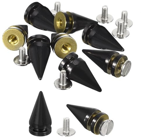 QUARKZMAN 16 Stück Kegel Spike Nieten, 10x20mm Schraubnieten für Lederhandwerk, Kleidung, Schuhe, Gürtel, Taschen (Glänzendes Schwarz)