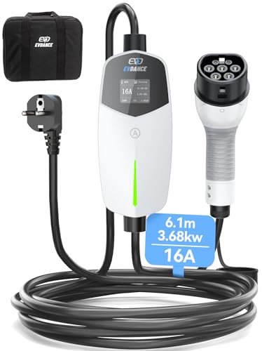EVDANCE Typ 2 Ladekabel Schuko für Elektroauto 3,68kW[1-phasig, 6.1m, 6-16A] Ladekabel Elektroauto Typ 2 Schuko für Elektroauto & Hybrid(PHEV/EV) - Weiß