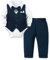 Amissz Costume Neonato Bambino, Bimbo Completo Abiti da Battesimo Matrimonio Maniche Lunghe Camicia Body + Gilet e Pantaloni Blu Navy 18-24 Mesi