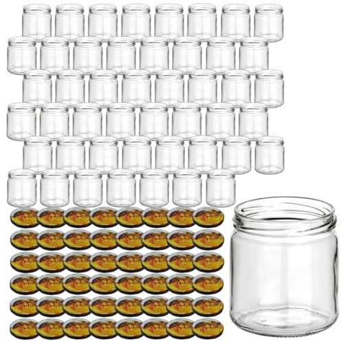 Gouveo Lot de 48 pot à Confiture 500g «Miel» avec Couvercles à vis Abeille - Pots de Conservation avec Bouchon à Vis TO82