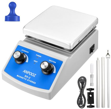 ANPOOZ magnetic stirrer hot plate with stir bar retriever, 100-2000rpm hot plate stirrer with stirring bar, max.520℉ magnetic plate shaker with supo