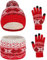 Waylipun Kinder Wintermütze Schal Handschuhe Set, 3 in 1 Warm Winte Strickmütze Kinder Mütze Set mit Plüsch Innenfutter für 2-7 Jahre Kinder Jungen Mädchen (Christmas Rot)