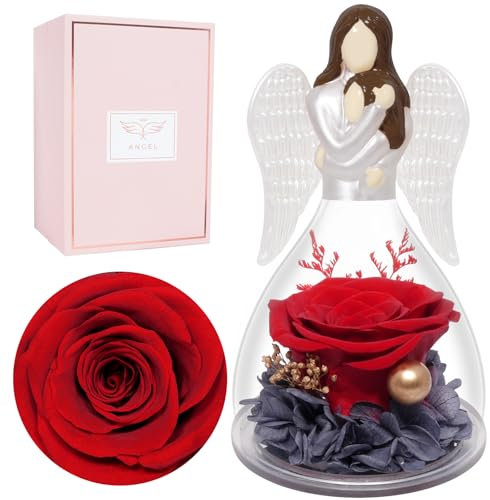 Miofula Geburtstagsgeschenk für Mama, Ewige Rose im Glas Engel Figur Oma Mütter, Blumen Mutter Geschenke, Mutter Tochter Geschenk Weihnachten, Infinity Rose Muttertagsgeschenk