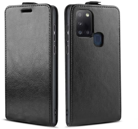 LBH Handy Hülle für Samsung Galaxy A21S mit Kartenfach Vertical Flip Magnet Cover Case Flip Klapphülle Magnetverschluss Schwarz
