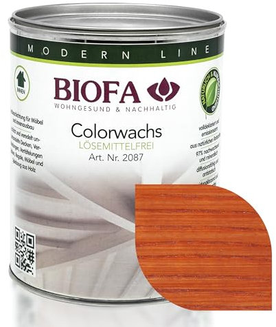 Biofa Colorwachs farbig 20871, 54 Farben, Holzwachs Holzschutz, lösemittelfrei, Holzfarbe Innen (Orange 1L)