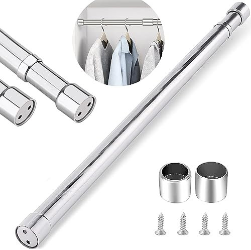 Stainless Steel Wardrobe Rail Extendable Adjustable Clothes Rail Wardrobe Rod Pole with End Sockets Heavy Duty Wardrobe Rod Clothing Hanging Tube 46-80cm