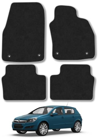 Vauxhall Astra H (2004-2009) Car Mats Accessories Tailored Fit Tufted-Pile Premium Carpet Grey Trim non-Slip Floor Mats Full Coverage Compatible Accessory Full Front & Rear Set Hand-Finished