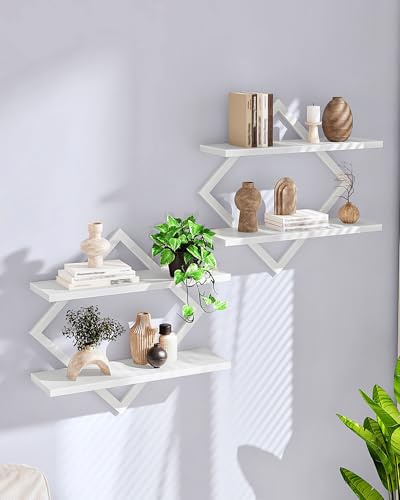 CHOEZON Floating Shelves, Set of 2 Wall Shelves, 2-Tier Hanging Shelves, Wall Shelf Set of 2, Wall Mounted Shelves, for Living Room, Bedroom, Kitchen, Office, Study, White DTBJ01P2WB