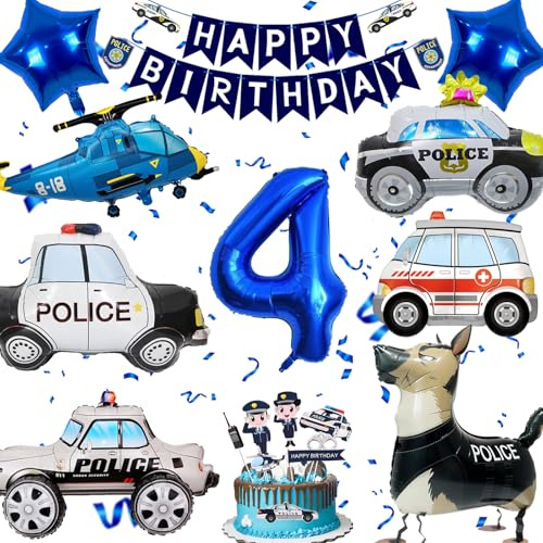 Polizei Kindergeburtstag Deko 4 Jahre, Polizeiauto Folienballons