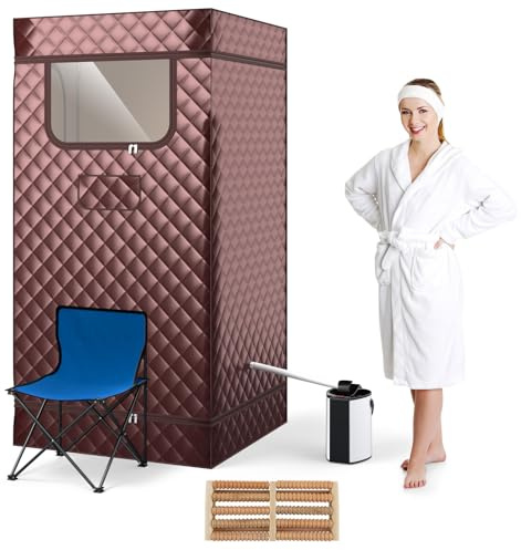 HOMFME Portable Sauna Tent, Full Body Steam Sauna with 3L Steamer Generator, Remote Control, Folding Chair, Personal Home Sauna Box Pod for Therapy Slimming Detox (Coffee)
