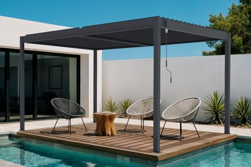 Cazeboo Pergola bioclimatique 4x3m autoportée Piana Aluminium Gris avec Stores rétractables côté 4m