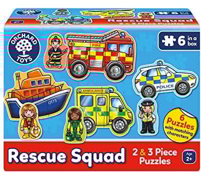 Orchard Toys Rescue Squad Jigsaw Puzzle, A Collection of 6 puzzles featuring 2 and 3 pieces Perfect for Little Hands, Perfect for Ages 2+