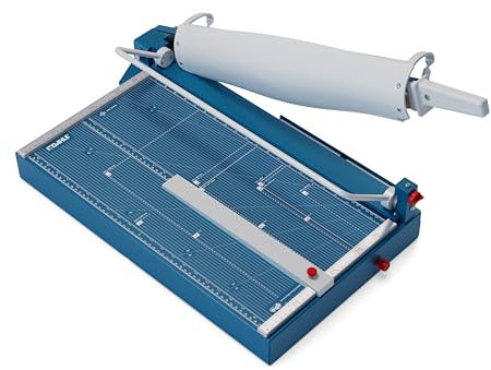 Dahle 597 Hebel-Schneidemaschine mit manueller Bügelpressung und Werkstoffmesser (550 mm bis DIN A3, Schnitthöhe 3,5 mm, Metalltisch) Blau