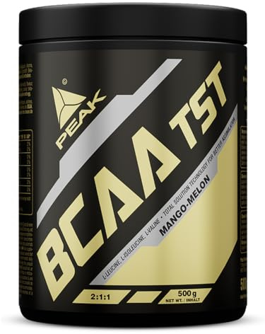 PEAK BCAA - TS-Technology - 500g Geschmack Mango-Melon I 38 Portionen I Pulver I verzweigtkettige Aminosäuren I 2:1:1 (Leucin : Isoleucin : Valin) I schnelle Resorption I vegan