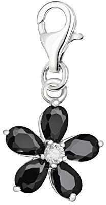 Quiges Charms Anhänger Versilbert Blumchen Schwarz Versilbert Damen Schmuck für Bettelarmband