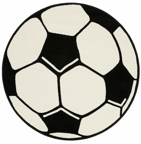 Hanse Home PP Fußball Rund Spielteppich – Kinderteppich rutschfest Kurzflor Teppich Fußball-Spielteppich Fußball-Motiv für Schlafzimmer, Kinderzimmer, Spielzimmer – Ø 200cm