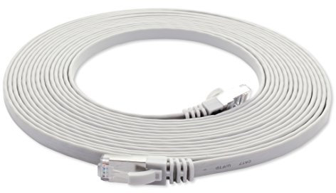 1aTTack.de 3,0 m - weiß - 1 Stück Cat7 Flachkabel Netzwerkkabel Cat 7 Rohkabel Gigabit Lan (10Gbit/s) Flachbandkabel Verlegekabel Patchkabel Flach Slim Rj 45 Stecker Cat6a