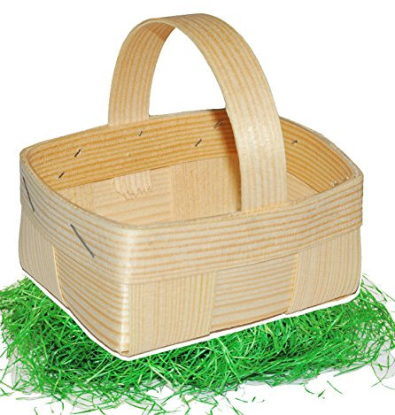 alles-meine.de GmbH Set Ostergras & 1 Bastkorb/Bastkörbchen - klein - 4-ECKIG - Natur - z.B. Blumenstreukörbchen/Körbchen - als Deko z.B. für Osterei/Ei zum befüllen - We..