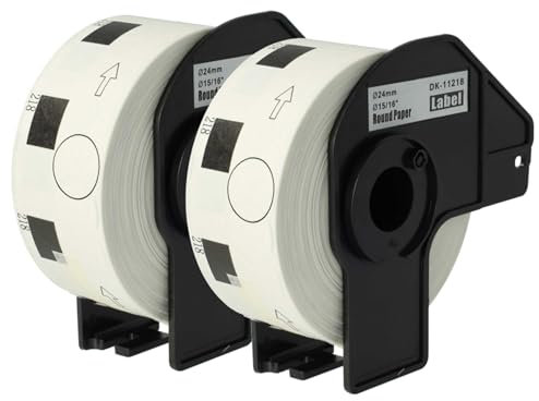 vhbw 2X Etiketten-Rolle mit Halter 24mm (1000 Etiketten) kompatibel mit Brother PT QL1060N, QL-500, QL-500A Etiketten-Drucker - Premium Weiß