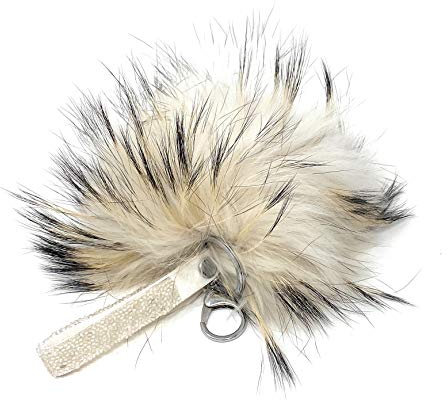 Realkontor XXL Taschenanhänger mit Strass-Stein-Band, Schlüsselanhänger Bommel Pelzbommel Pompon Pelz Fell Echtpelz (naturweiss)
