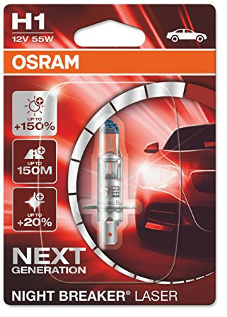 OSRAM NIGHT BREAKER LASER H1, +150% more brightness, halogen headlight lamp, 64150NL-01B, 12V, blister (1 lamp)